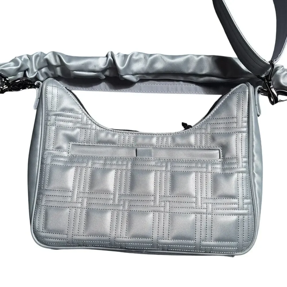 Lug Groove Silver Lux shine metallic crossbody bag vegan leather quilted puffy